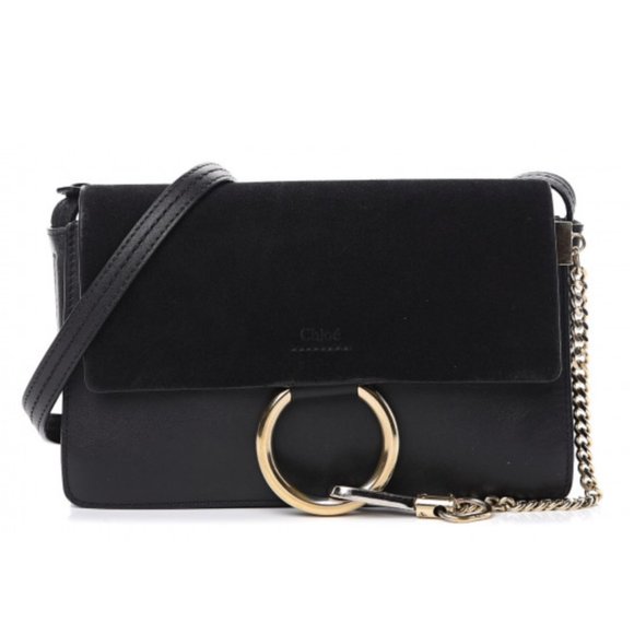 CHLOE Suede Calfskin Small Faye Shoulder Bag Black - Picture 1 of 11